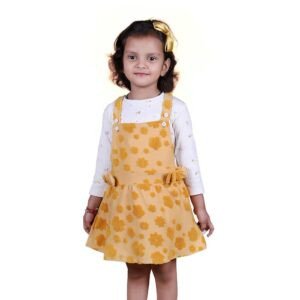 MATRIKA Baby Girls Pinny Set with T-Shirt (6-12 Months, Yellow)