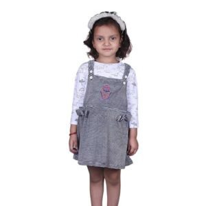MATRIKAA Baby Girls Causal Wear Cotton Pinny T-Shirt Dress Set For Summer | Knee Length Dress For Baby Girls