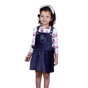 MATRIKA Baby Girls Causal Wear Cotton Pinny T-Shirt Dress Set For Summer | Knee Length Dress For Baby Girls