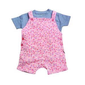 MATRIKAA Baby Organic Cotton Dungaree Set with T-Shirt for Unisex Baby Boys/Baby Girls (18-24 Months, Pink with Grey)
