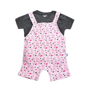 MATRIKAA Baby Organic Cotton Dungaree Set with T-Shirt for Unisex Baby Boys/Baby Girls (6-12 Months, Pink Lavender)