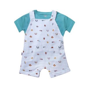 MATRIKAA Baby Organic Cotton Dungaree Set with T-Shirt for Unisex Baby Boys/Baby Girls (12-18 Months, Green Top White Lower)