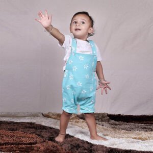 MATRIKAA Baby Organic Cotton Dungaree Set with T-Shirt for Unisex Baby Boys/Baby Girls (18-24 Months, Green Lower White Top)