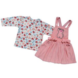 MATRIKAA Baby Girls Causal Wear Cotton Pinny T-Shirt Dress Set For Summer | Knee Length Dress For Baby Girls