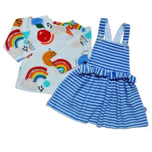 MATRIKA Baby Girls Causal Wear Cotton Pinny T-Shirt Dress Set For Summer | Knee Length Dress For Baby Girls